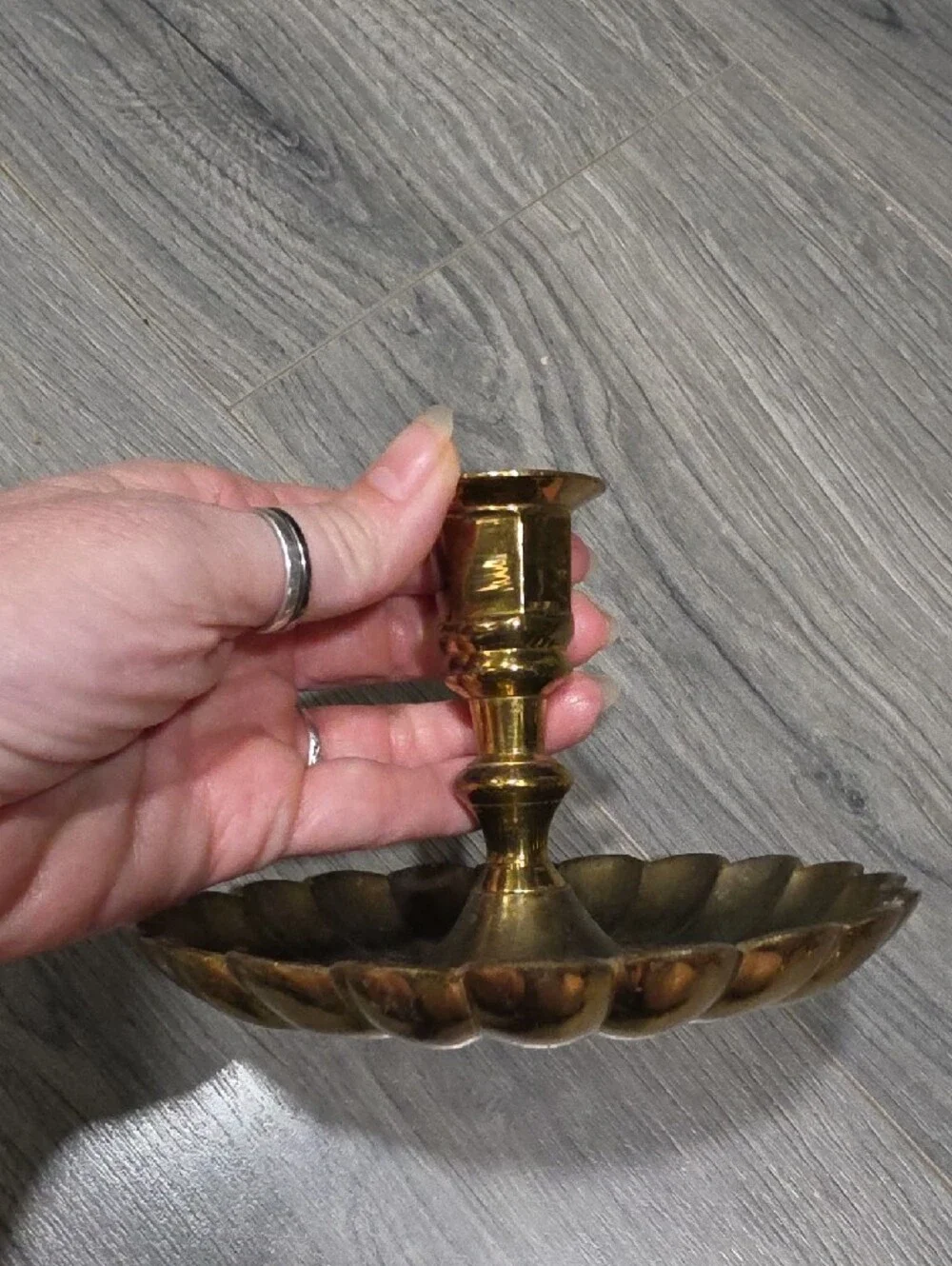Brass Scalloped Regency MCM Candle Holder Gold Finish